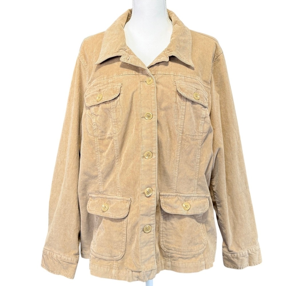 St Johns Bay Woman Corduroy Blazer Jacket Tan Button Front Pockets‎ Size 2X